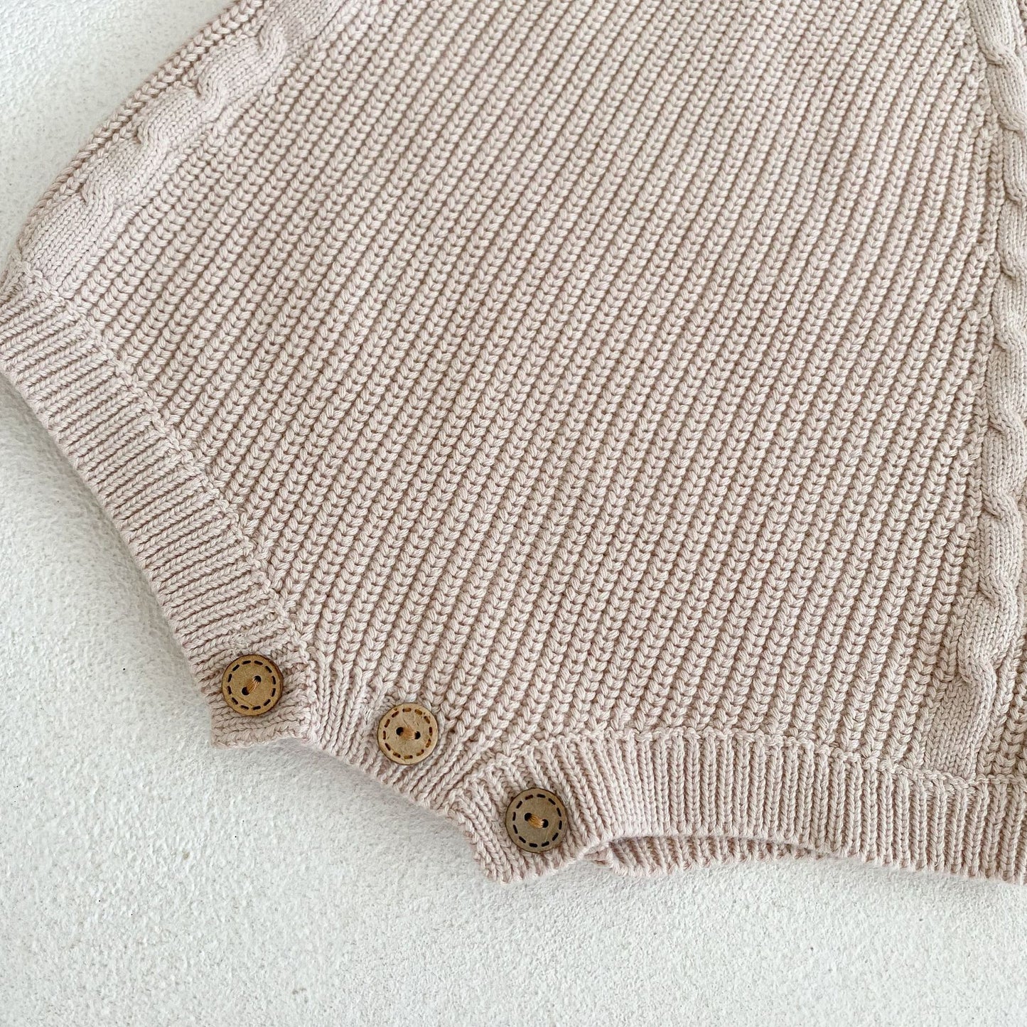 Beige Knitted Sweater with Wooden Buttons
