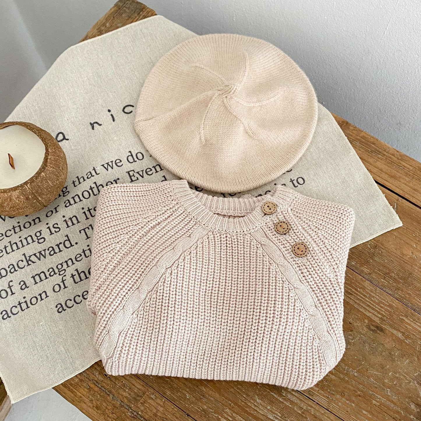 Beige Knitted Sweater with Wooden Buttons Buy Online