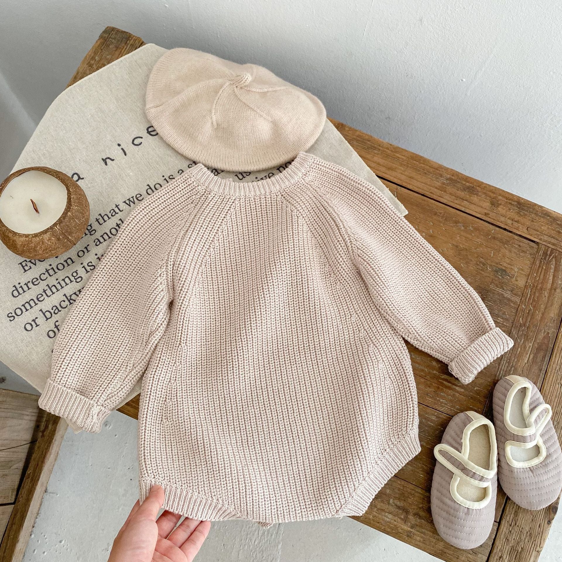 Beige Knitted Sweater with Wooden Buttons Buy Online