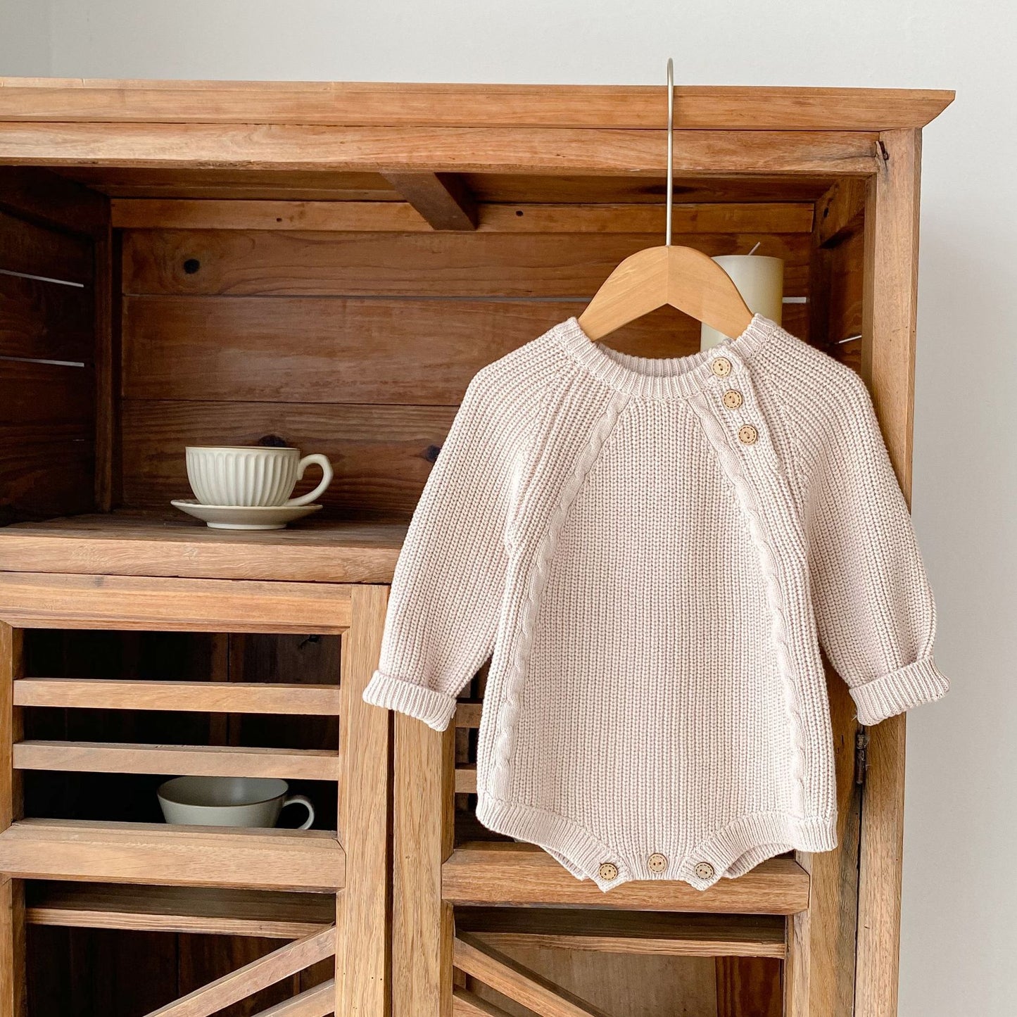 Beige Knitted Sweater with Wooden Buttons Buy Online