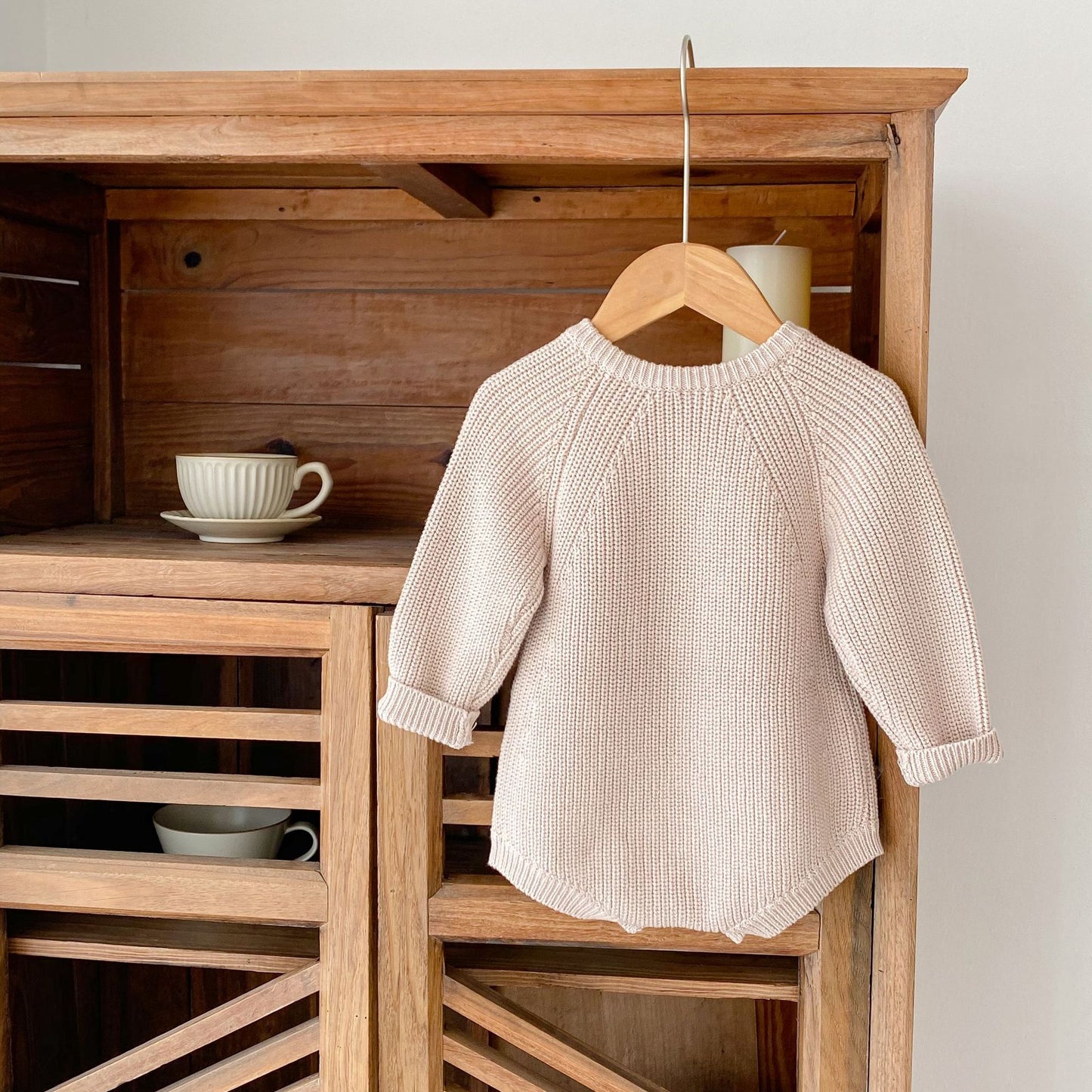 Beige Knitted Sweater with Wooden Buttons Buy Online