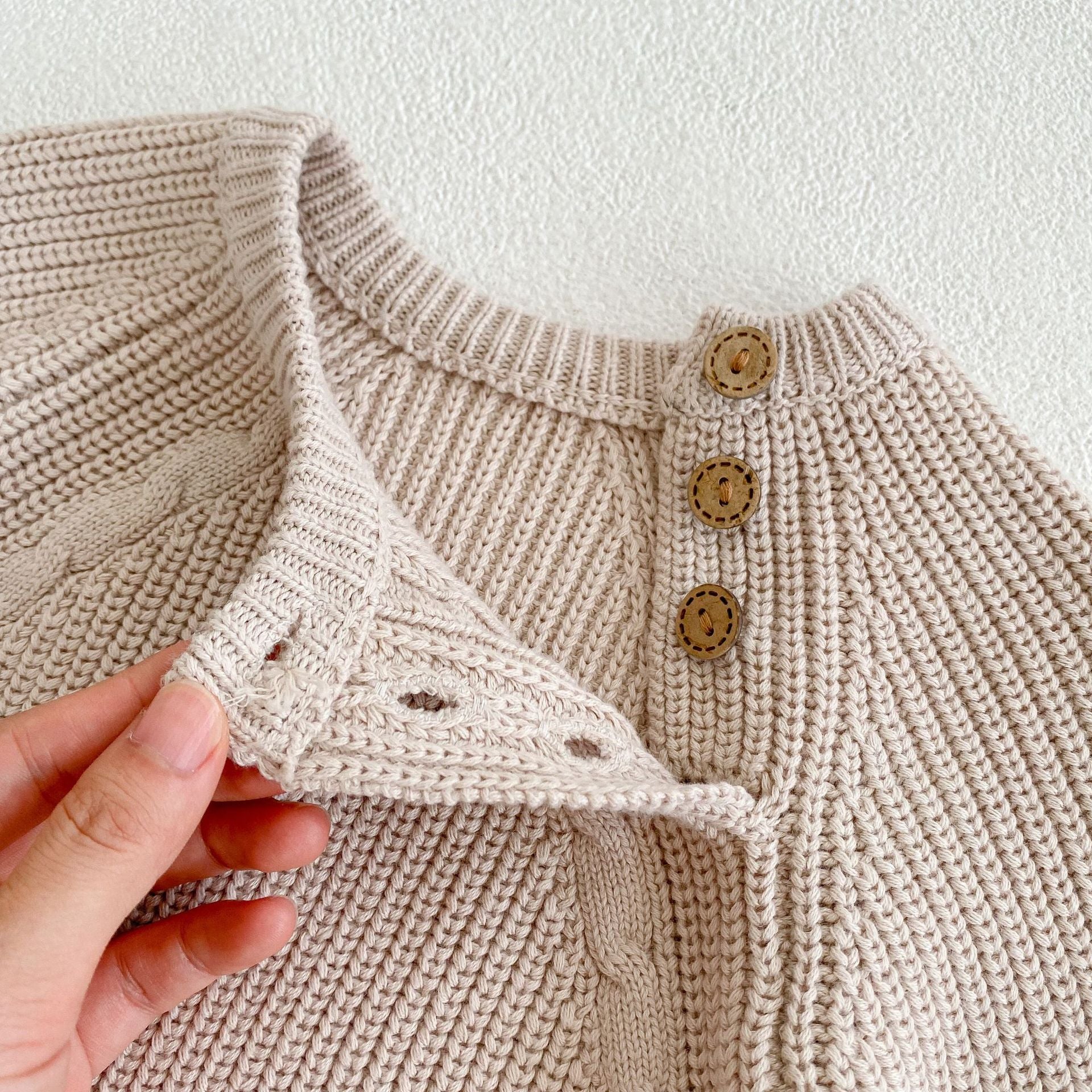 Beige Knitted Sweater with Wooden Buttons Buy Online