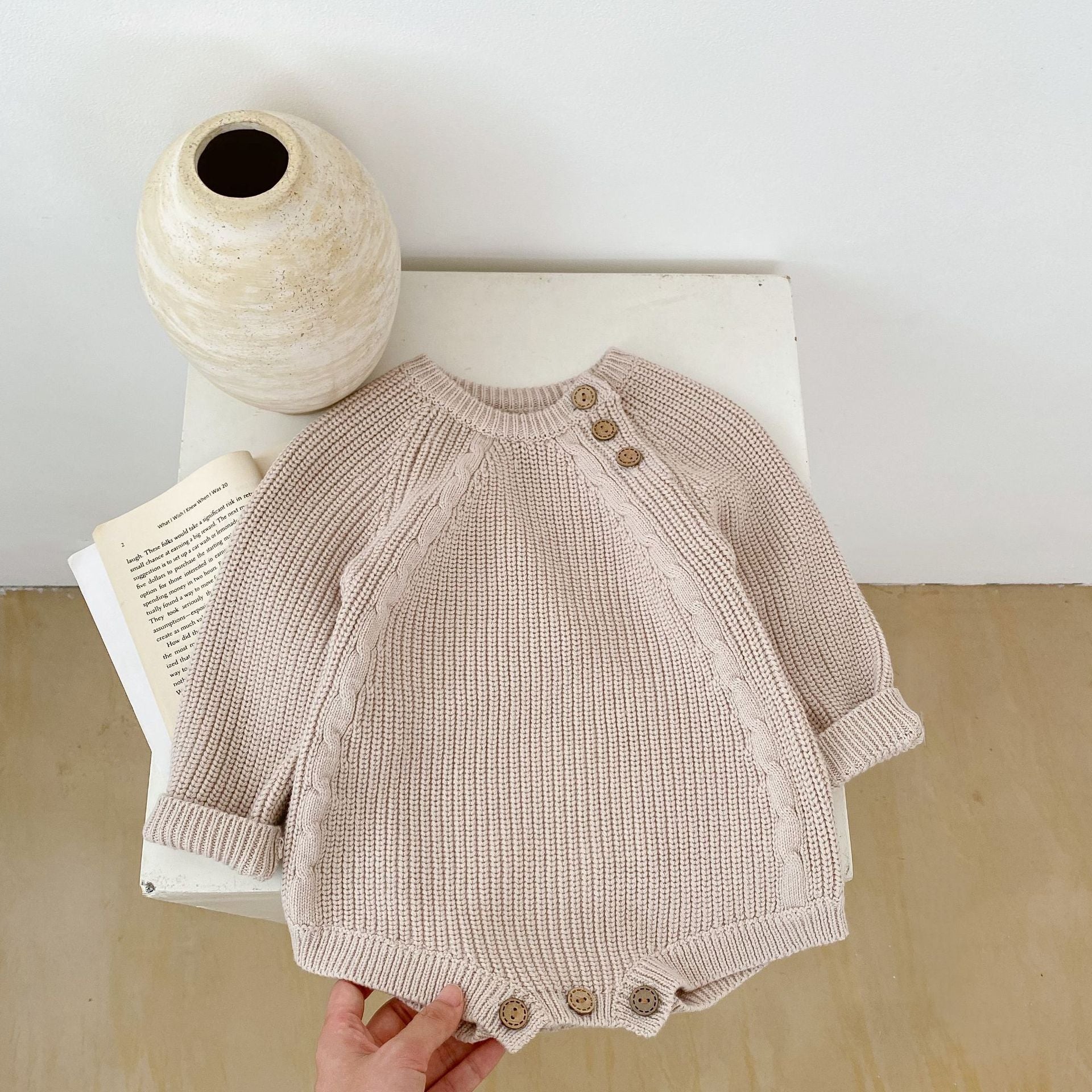 Beige Knitted Sweater with Wooden Buttons Buy Online