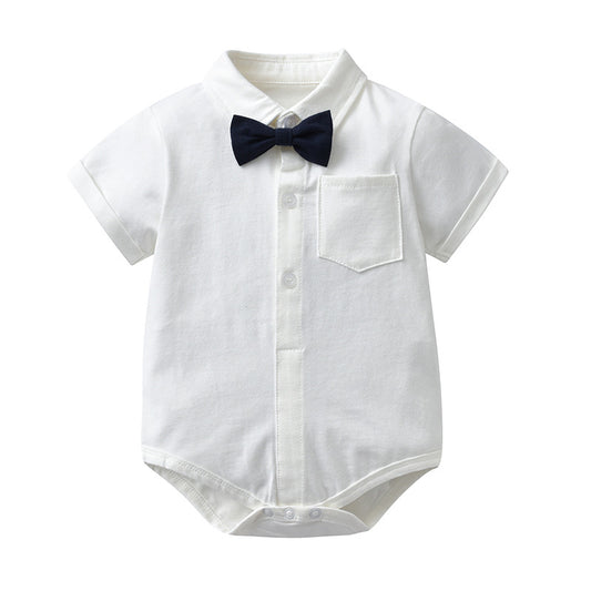 White Baby Onesie with Navy Blue Bow Tie