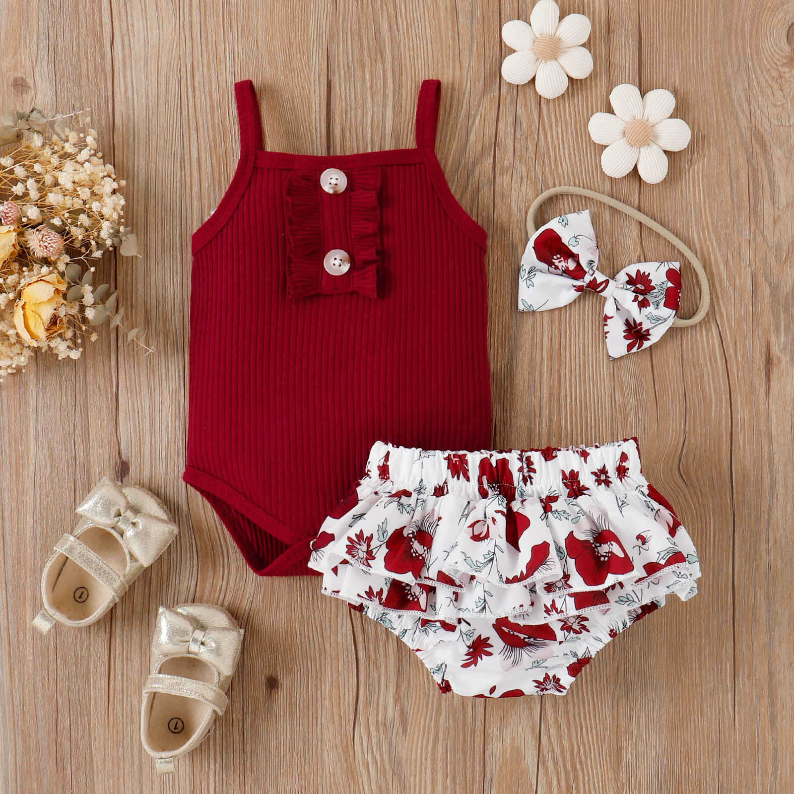 Red Floral Ribbed Outfit Buy Online