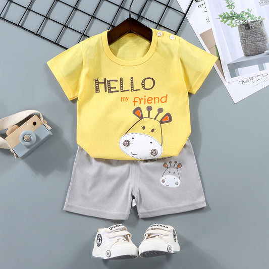 Animals Graphic T-Shirt and Shorts Set For Baby Boy