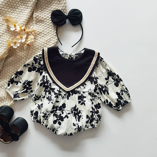 Black and White Floral Baby Dresse with Bow Headband Buy Online
