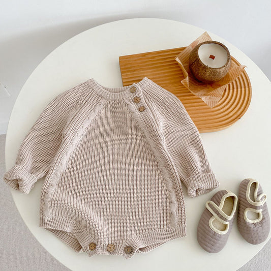 Beige Knitted Sweater with Wooden Buttons Buy Online