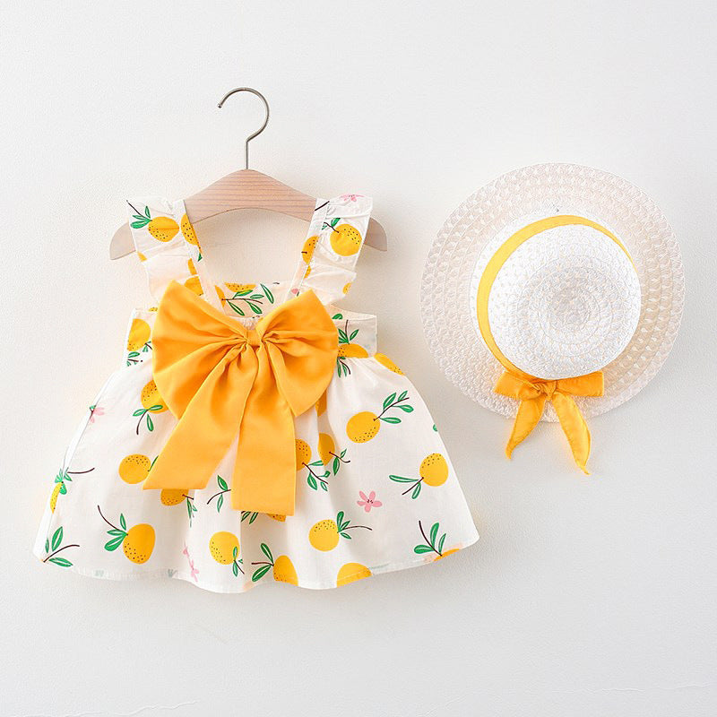 Yellow Printed dress with matching hat Buy Online