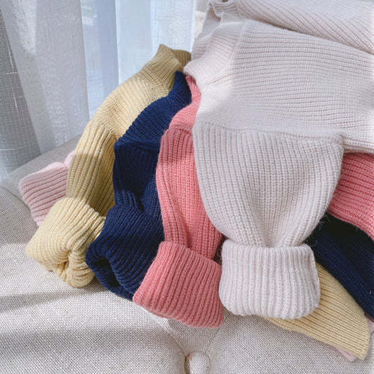 Solid color simple pullover sweater for baby girl buy online